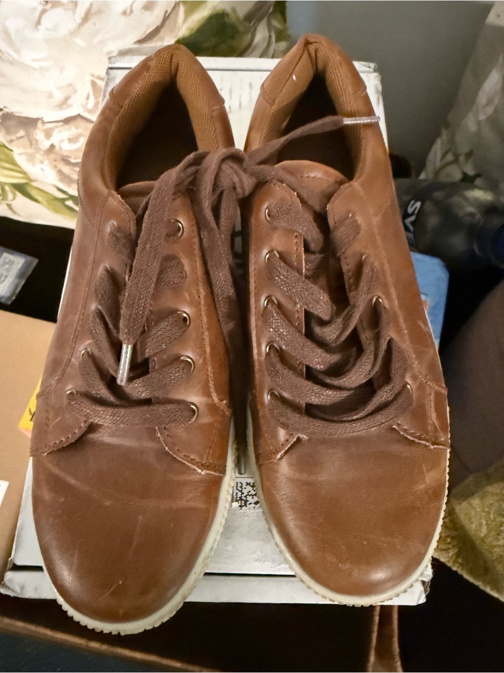 Kids Casual Brown Leather Lace-Up Sneakers